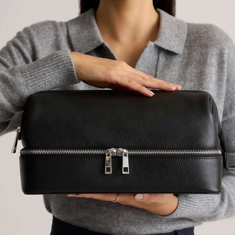 Quince Italian Leather Dual Compartment Toiletry Bag Black One Size